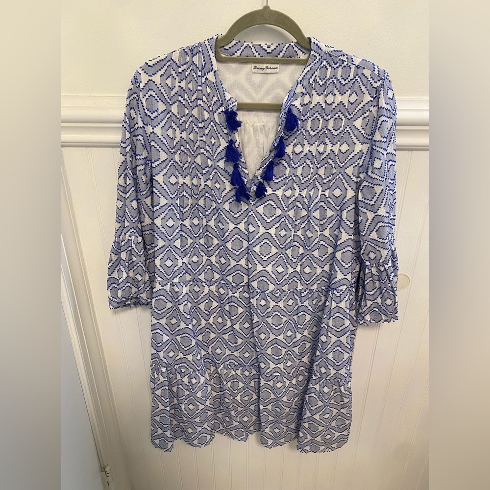 Tommy Bahama Blue and White Geometric Dress